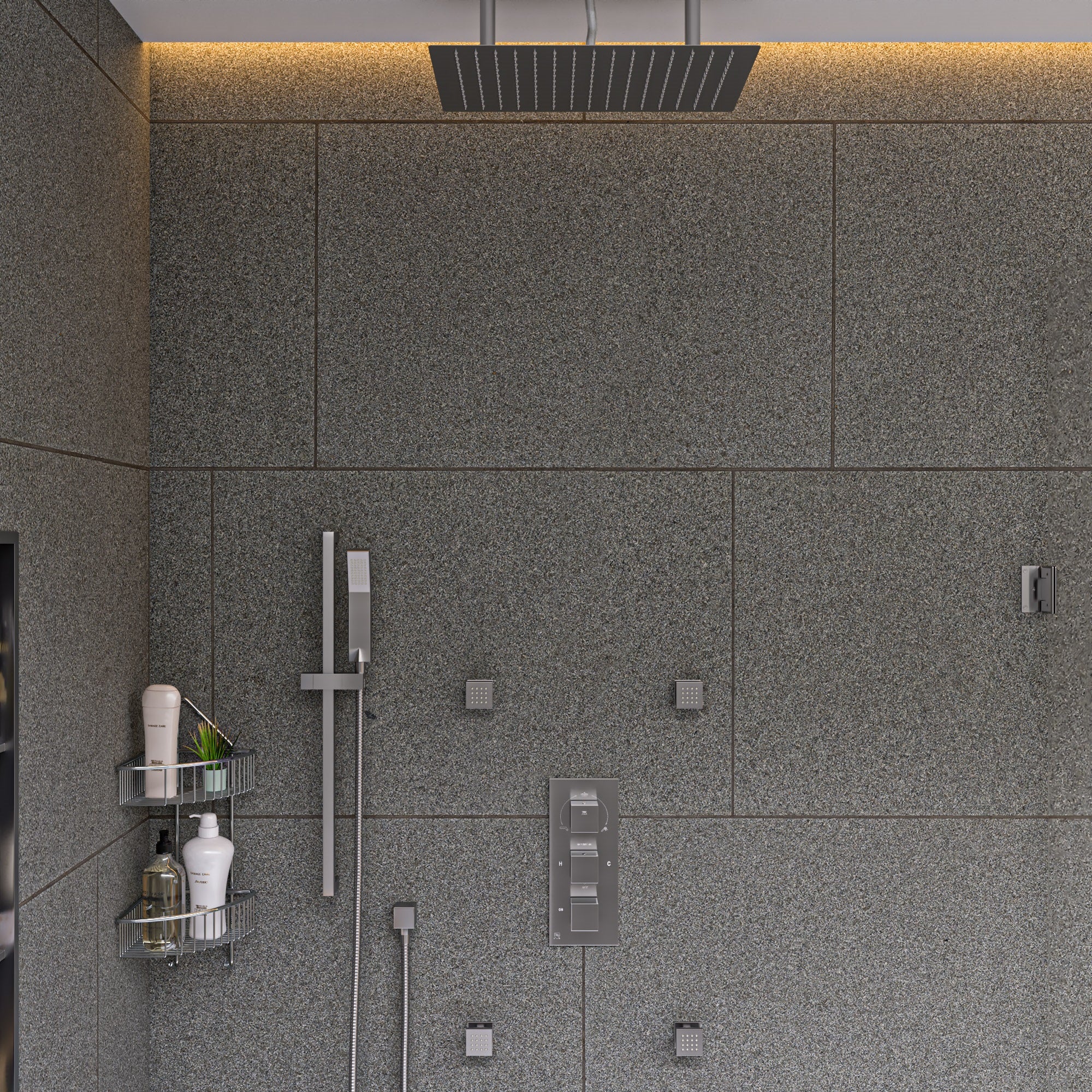 ALFI AB2801-BN Brushed Nickel Concealed 3-Way Thermostatic Valve Shower Mixer Square Knobs