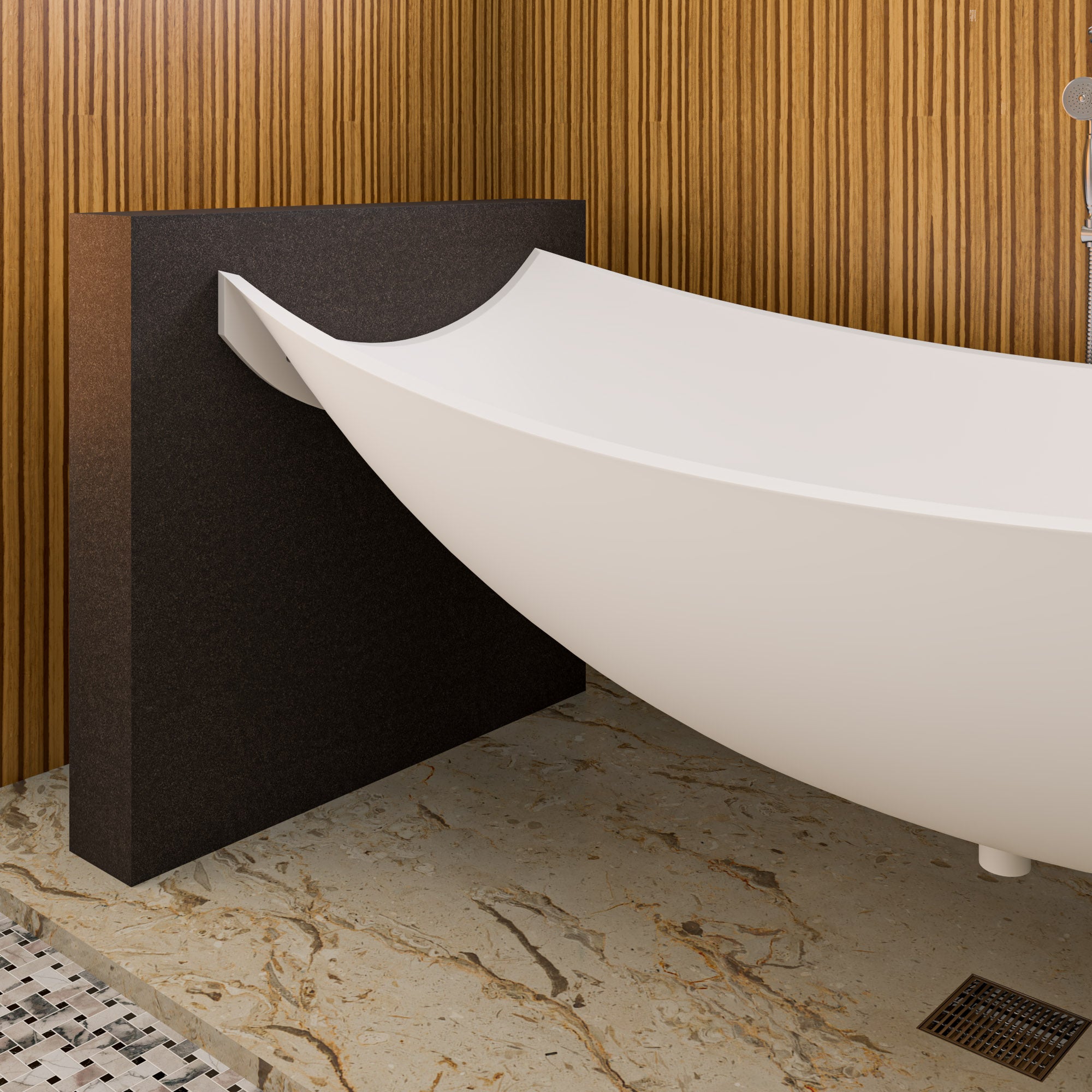 ALFI HammockTub2-WM White Matte 71" Solid Surface Resin Suspended Wall Mounted Hammock Bathtub