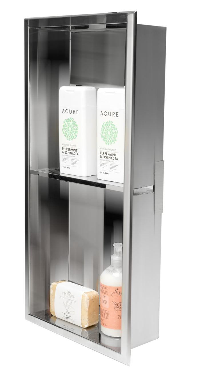 ALFI ABN1224-PSS 12 x 24 Polished Stainless Steel Vertical Double Shelf Bath Shower Niche