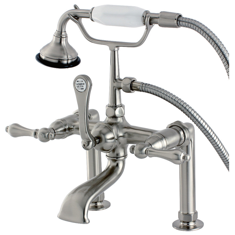 Kingston Brass AE103T8 Aqua Vintage 7" Center Deck-Mount Clawfoot Tub Faucet with Hand Shower, Brushed Nickel