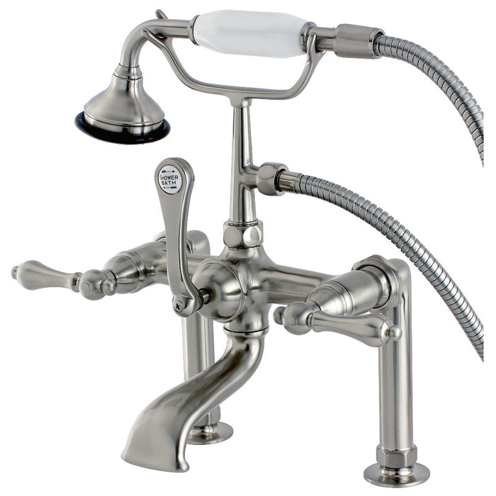 Kingston Brass AE103T8 Aqua Vintage 7" Center Deck-Mount Clawfoot Tub Faucet with Hand Shower, Brushed Nickel