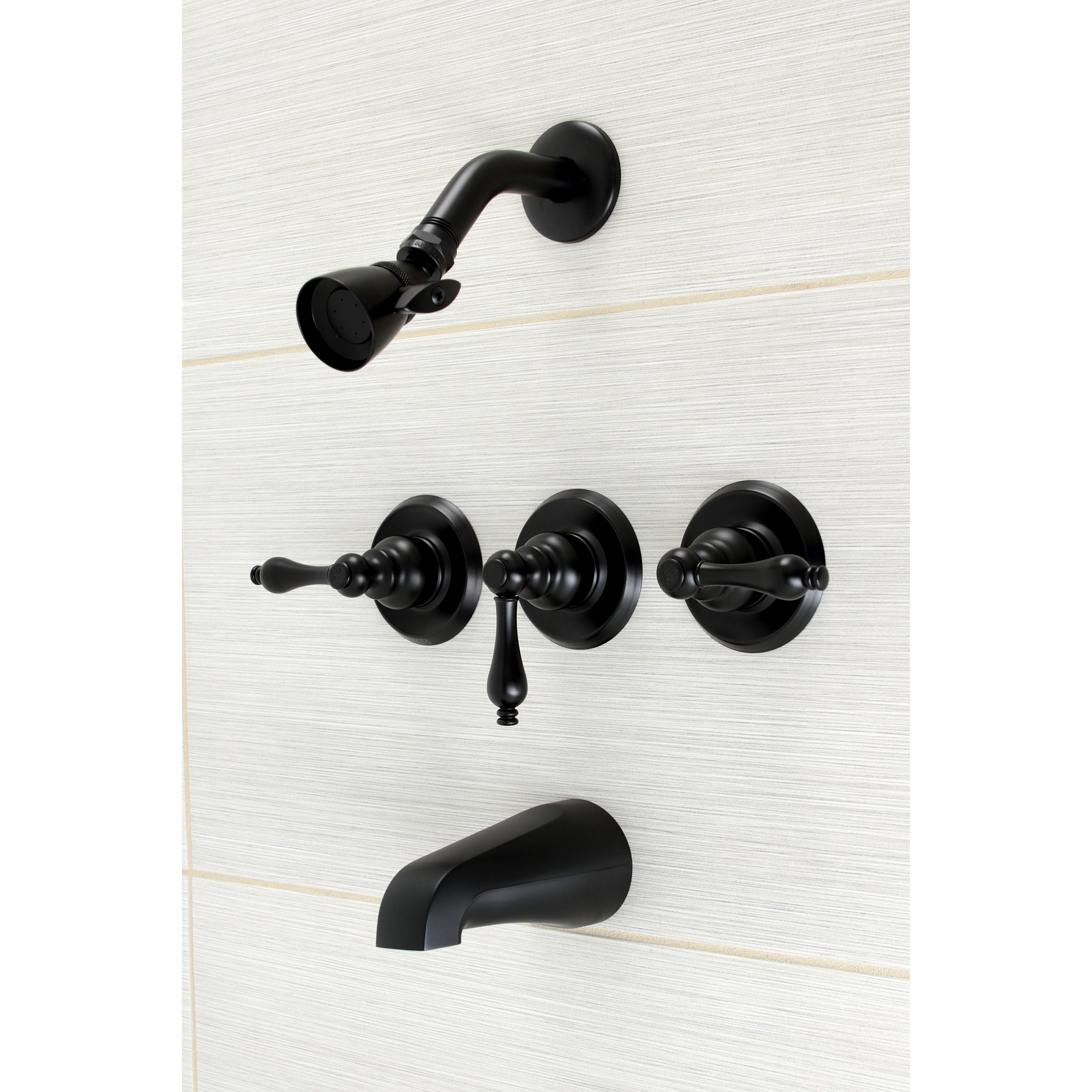 Kingston Brass KB230AL Victorian Triple-Handle Tub and Shower Faucet, Matte Black