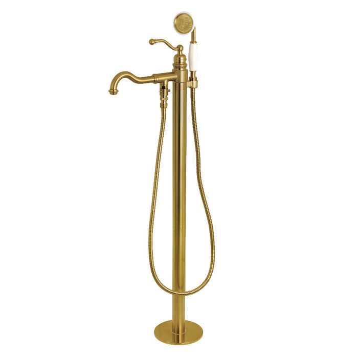 Kingston Brass KS7137ABL English Country Freestanding Tub Faucet with Hand Shower, Brushed Brass