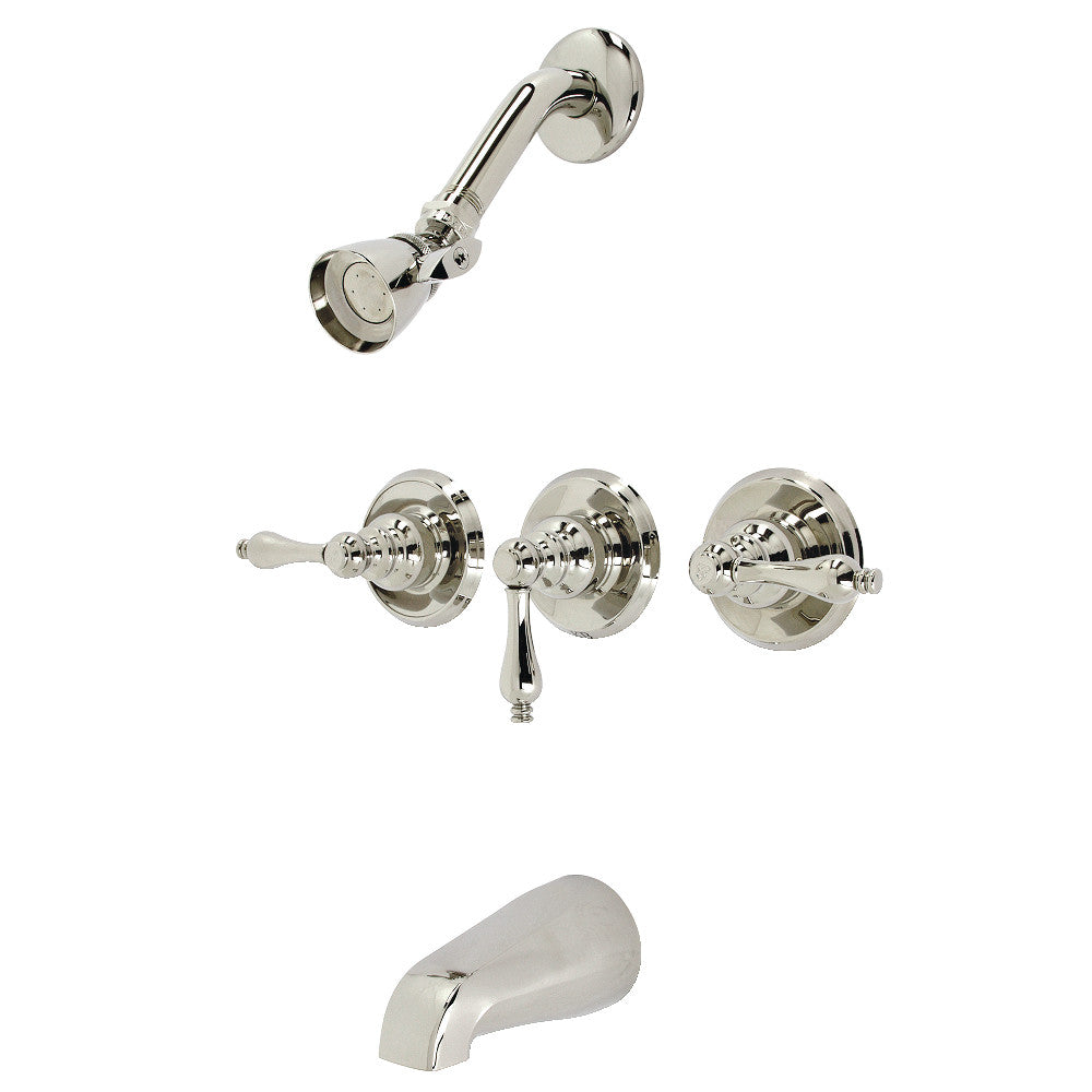Kingston Brass KB236ALPN Victorian Triple-Handle Tub and Shower Faucet, Polished Nickel