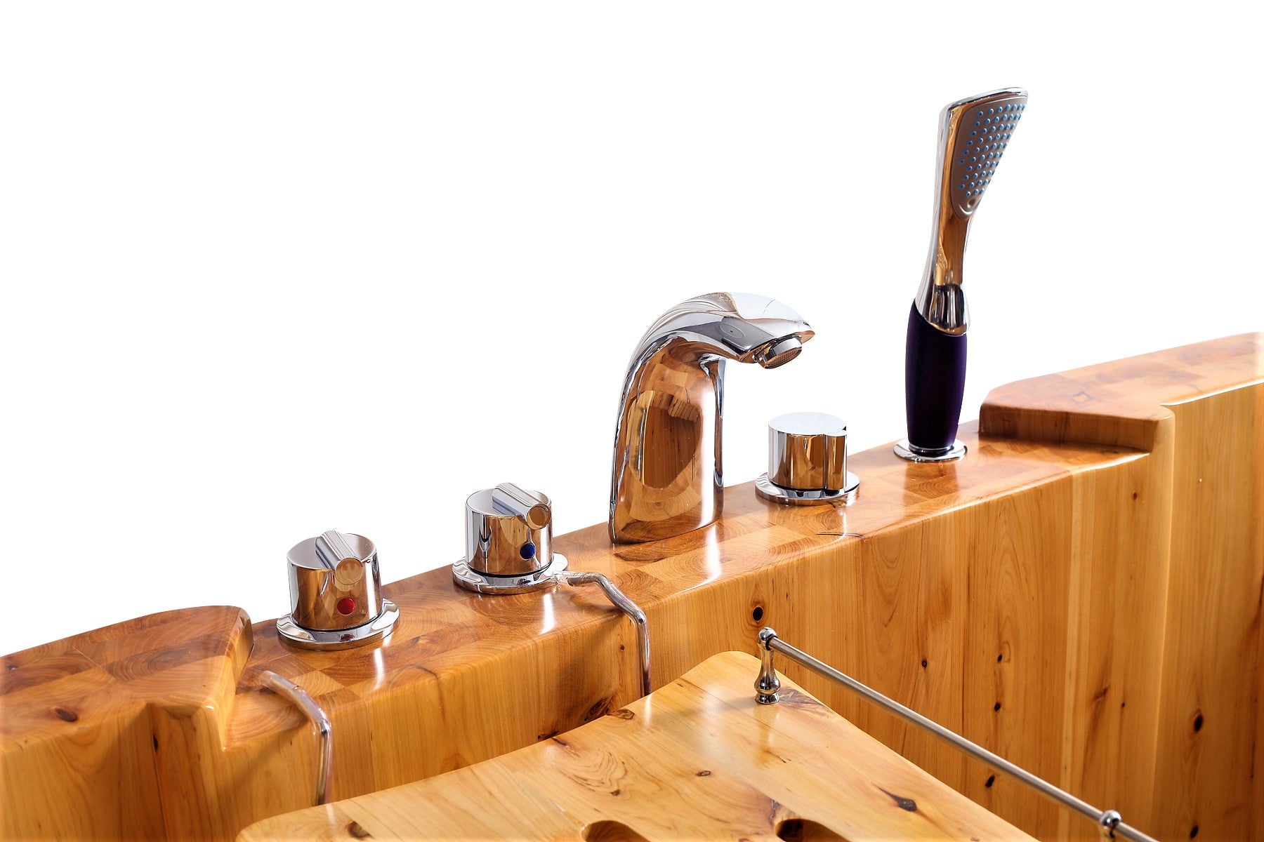 ALFI AB1130 65" 2 Person Free Standing Cedar Wooden Bathtub with Fixtures & Headrests