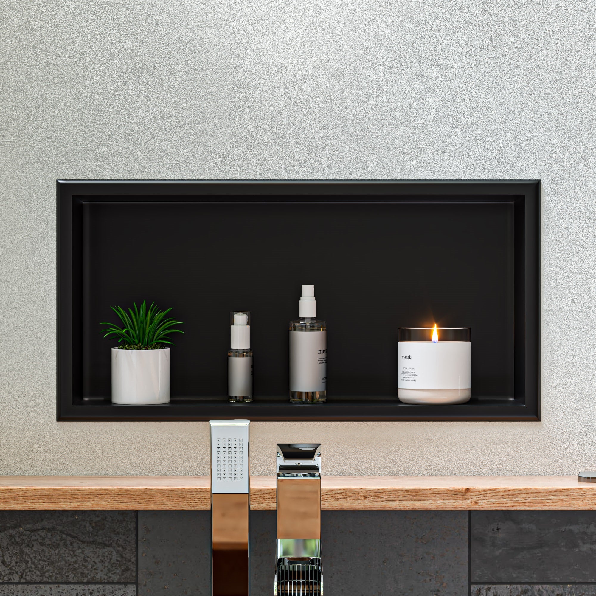 ALFI ABNP2412-BB 24" x 12" Brushed Black PVD Stainless Steel Horizontal Single Shelf Shower Niche