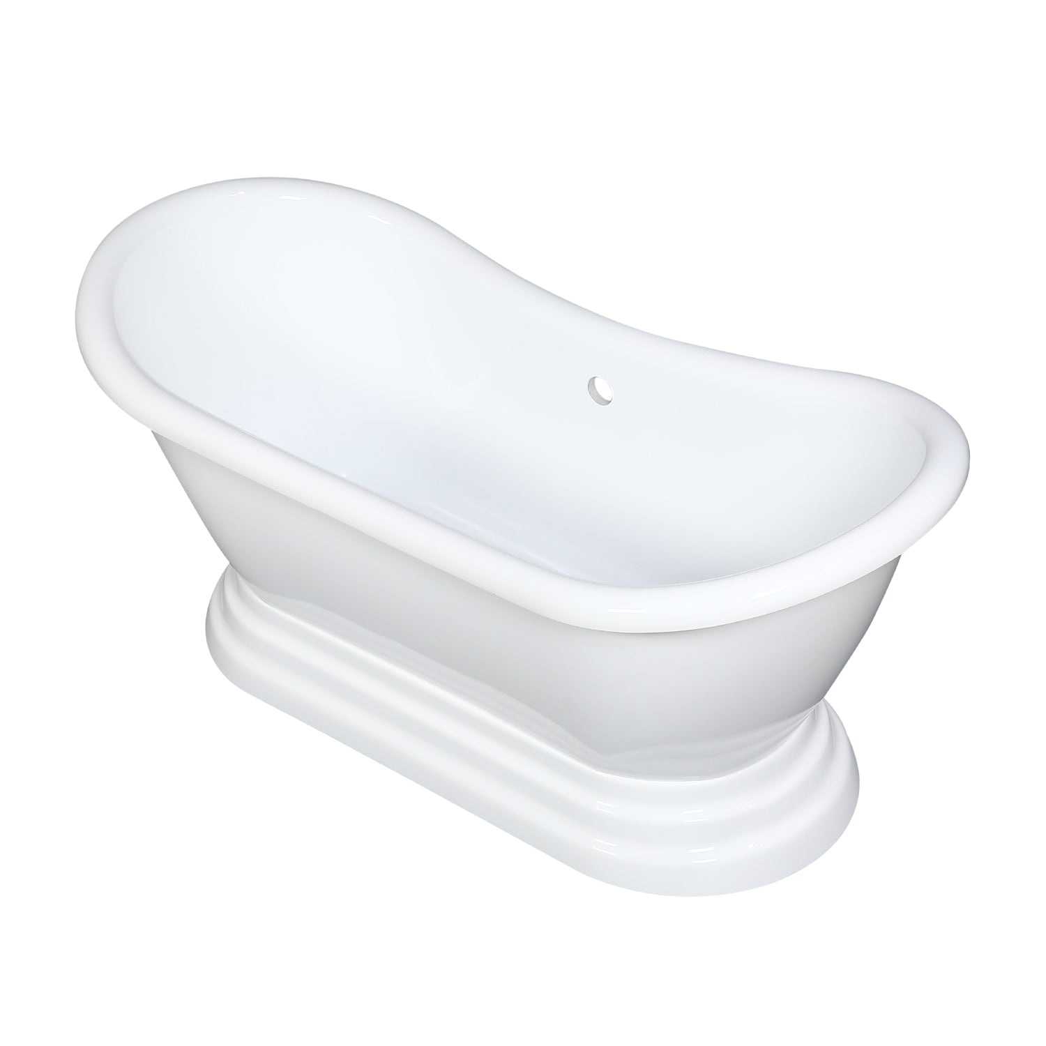 Kingston Brass VTPDS602827 60" Acrylic Oval Double Slipper Pedestal Tub (No Faucet Drillings), Glossy White