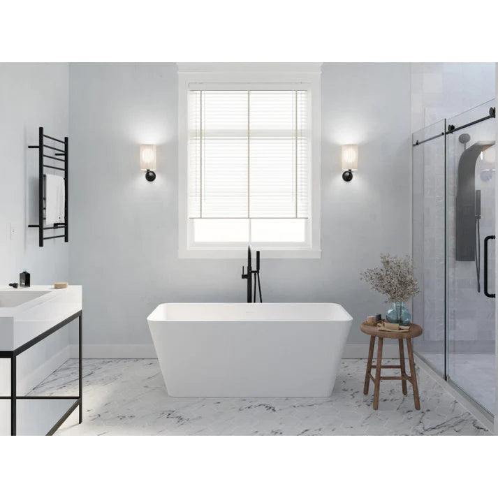 ANZZI Cenere 4.9 ft. Man-Made Stone Center Drain Freestanding Bathtub in Matte White - Bathroom Design Center