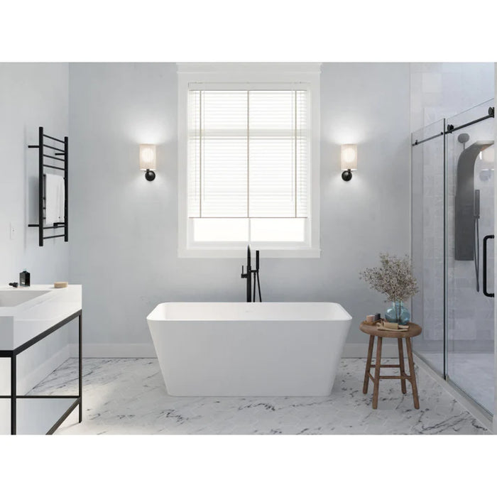 ANZZI Cenere 4.9 ft. Man-Made Stone Center Drain Freestanding Bathtub in Matte White