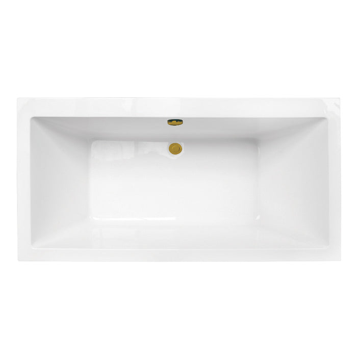 Kingston Brass VTSQ663422M7 66" Acrylic Rectangular Double Ended Freestanding Tub with Overflow/Drain Assembly, Glossy White/Brushed Brass