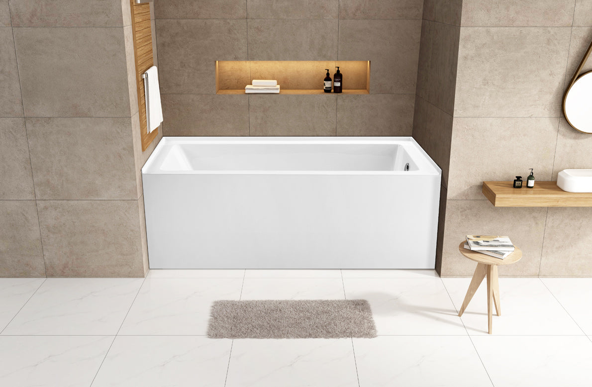 Aqua Eden VTAP6032R22 60" Acrylic Rectangular 3-Wall Alcove Tub, Right Hand Drain Hole, Glossy White