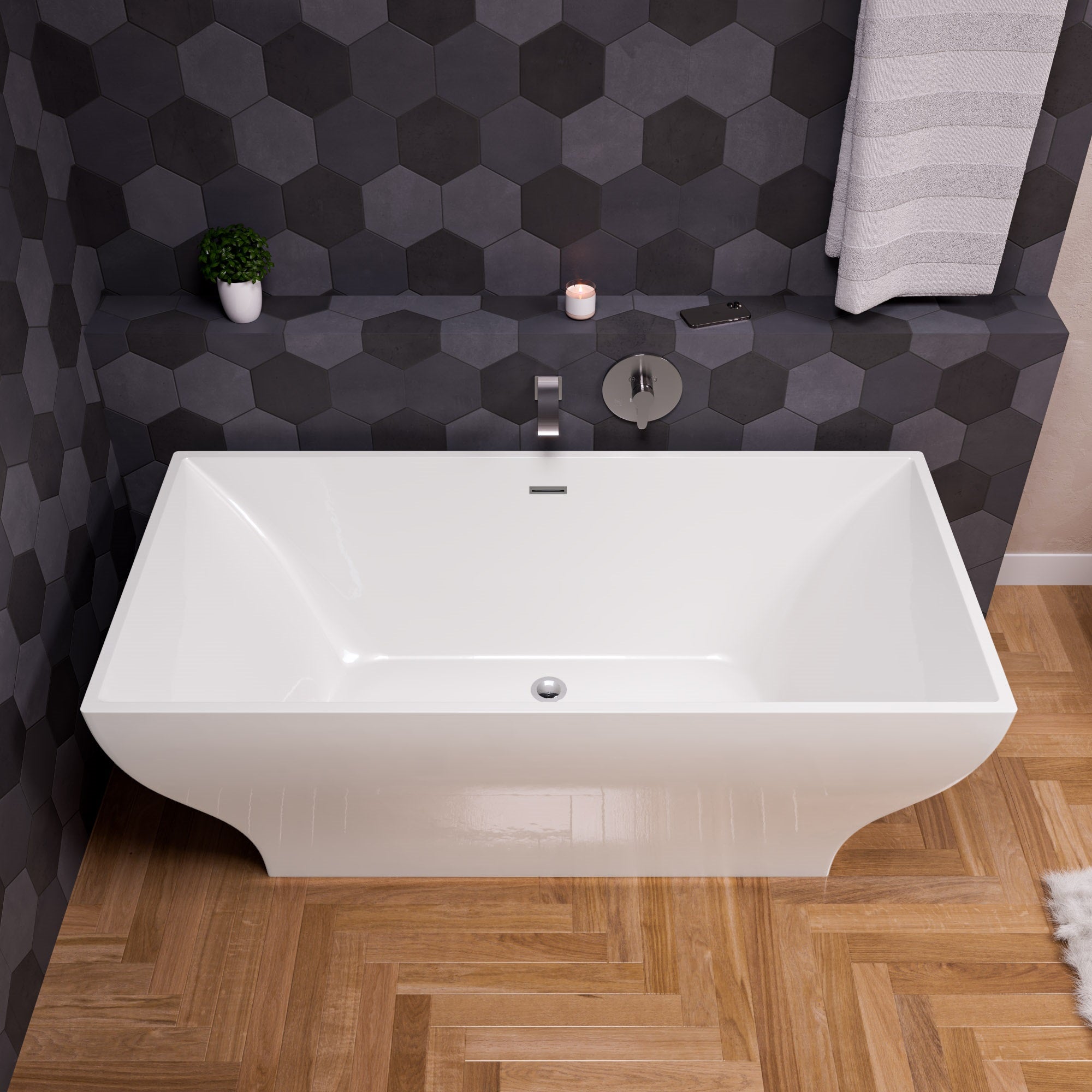 ALFI AB8840 67 inch White Rectangular Acrylic Free Standing Soaking Bathtub