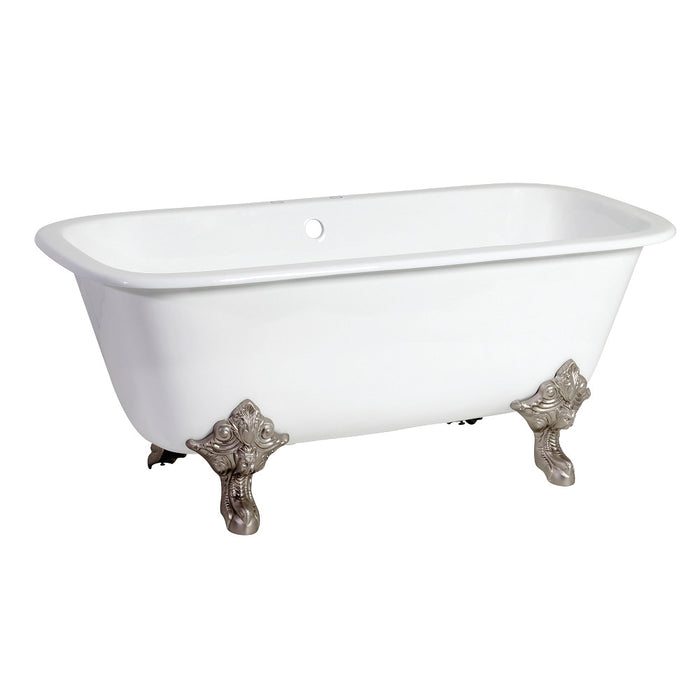 Aqua Eden VCTQ7D6732NL8 67" Cast Iron Rectangular Double Ended Clawfoot Tub (7" Faucet Drillings), White/Brushed Nickel
