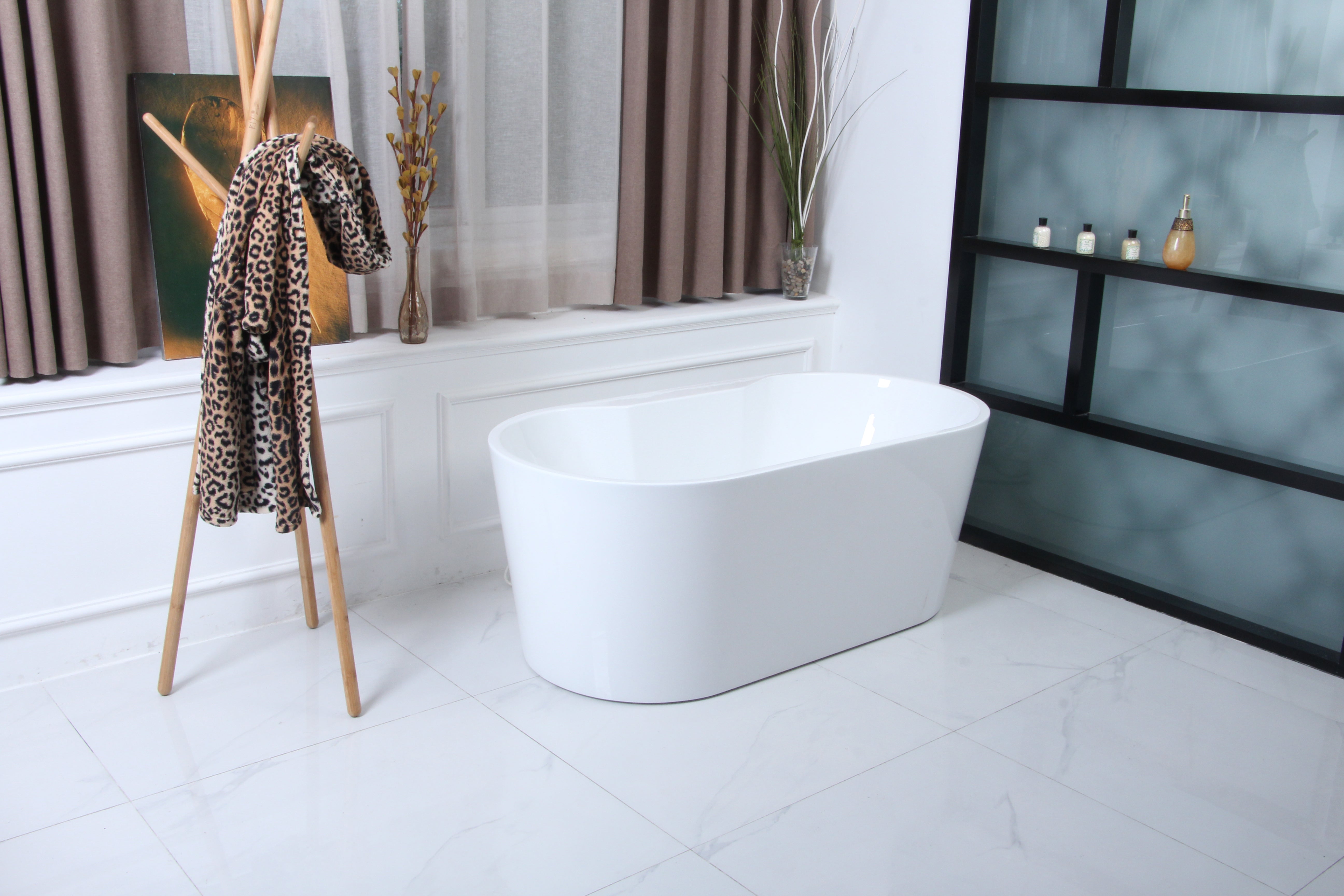Kingston Brass VTDE593023 59" Acrylic Oval Double Ended Freestanding Tub with Drain, Glossy White