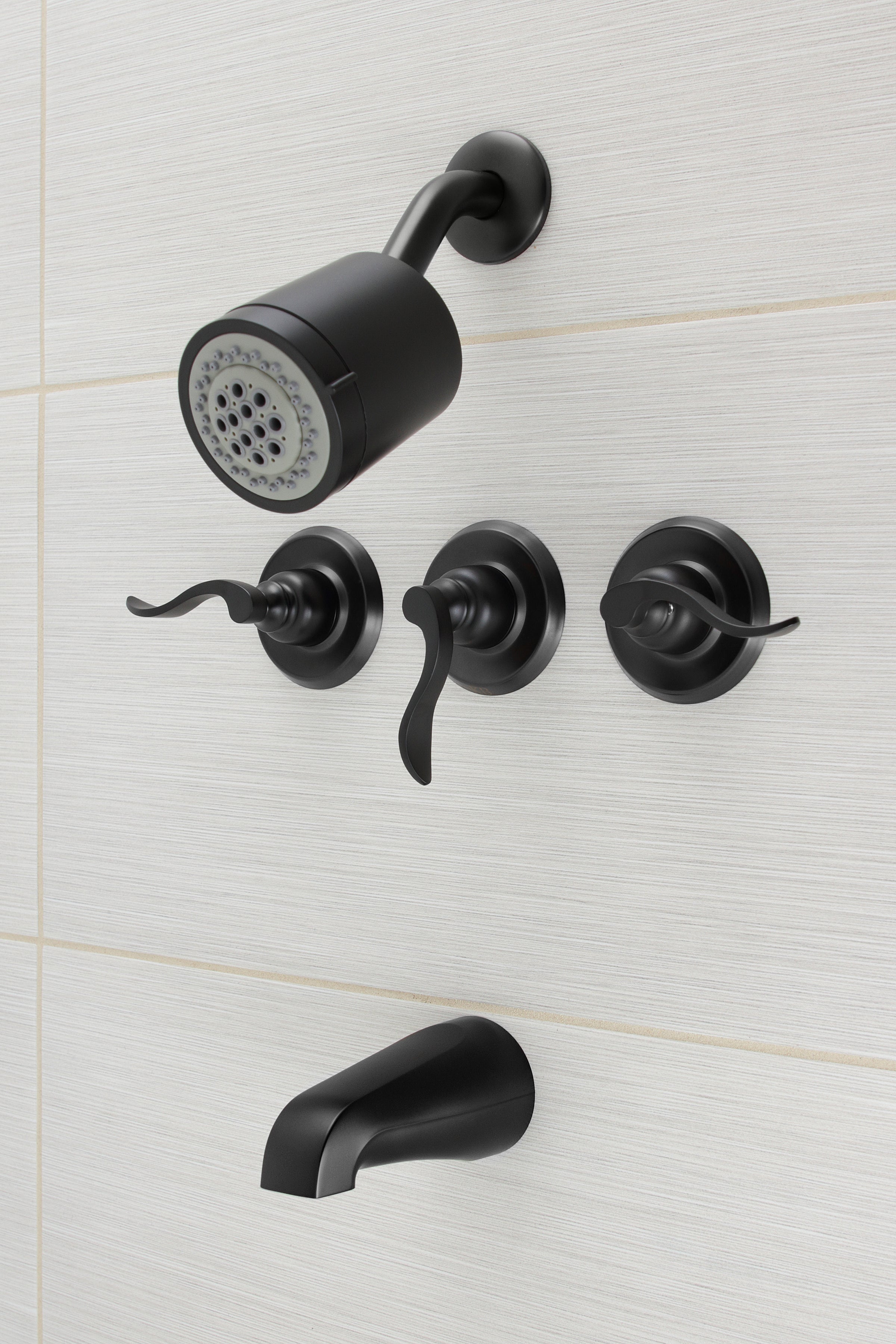 Kingston Brass KB8230NFL NuWave French Triple-Handle Tub and Shower Faucet, Matte Black