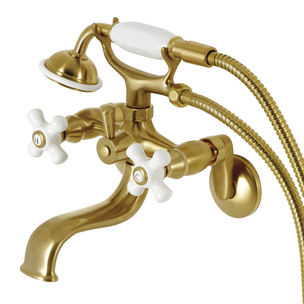 Kingston Brass KS226PXSB Kingston Wall Mount Clawfoot Tub Faucet with Hand Shower, Brushed Brass