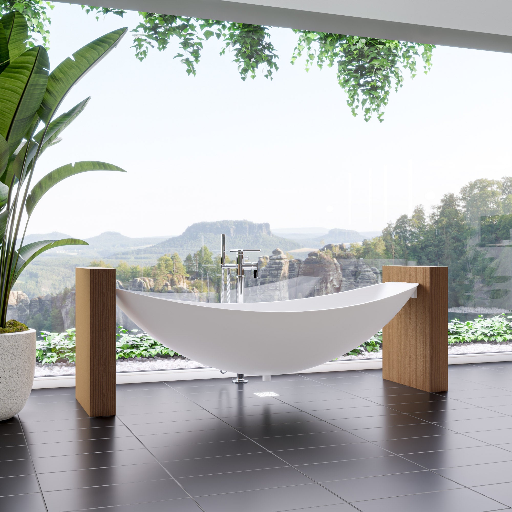 ALFI HammockTub1-WM White Matte 79" Acrylic Suspended Wall Mounted Hammock Bathtub