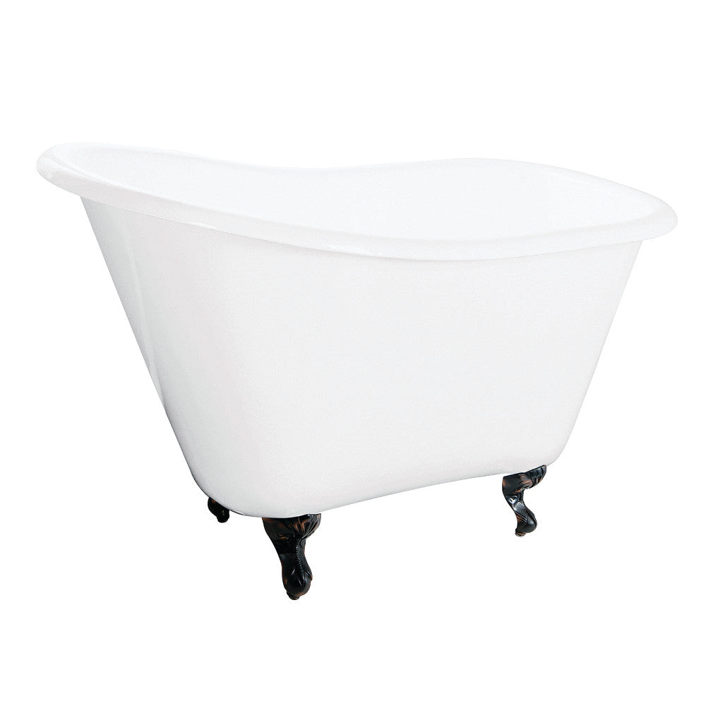 Aqua Eden VCTND5130NT5 51" Cast Iron Classic Flat-Rim Single Slipper Clawfoot Tub (No Faucet Drillings), White/Oil Rubbed Bronze
