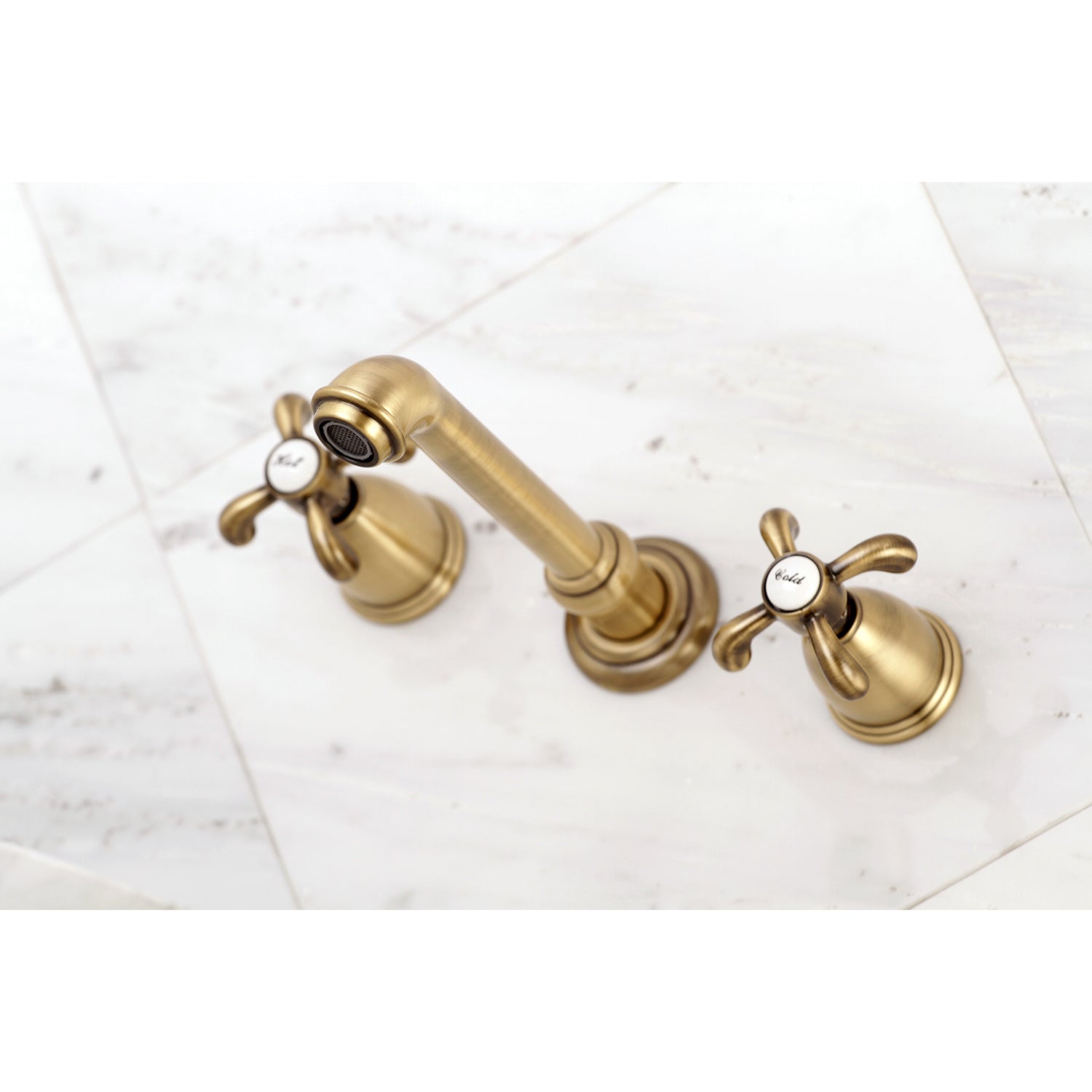 Kingston Brass KS7023TX French Country Two-Handle Wall Mount Roman Tub Faucet, Antique Brass