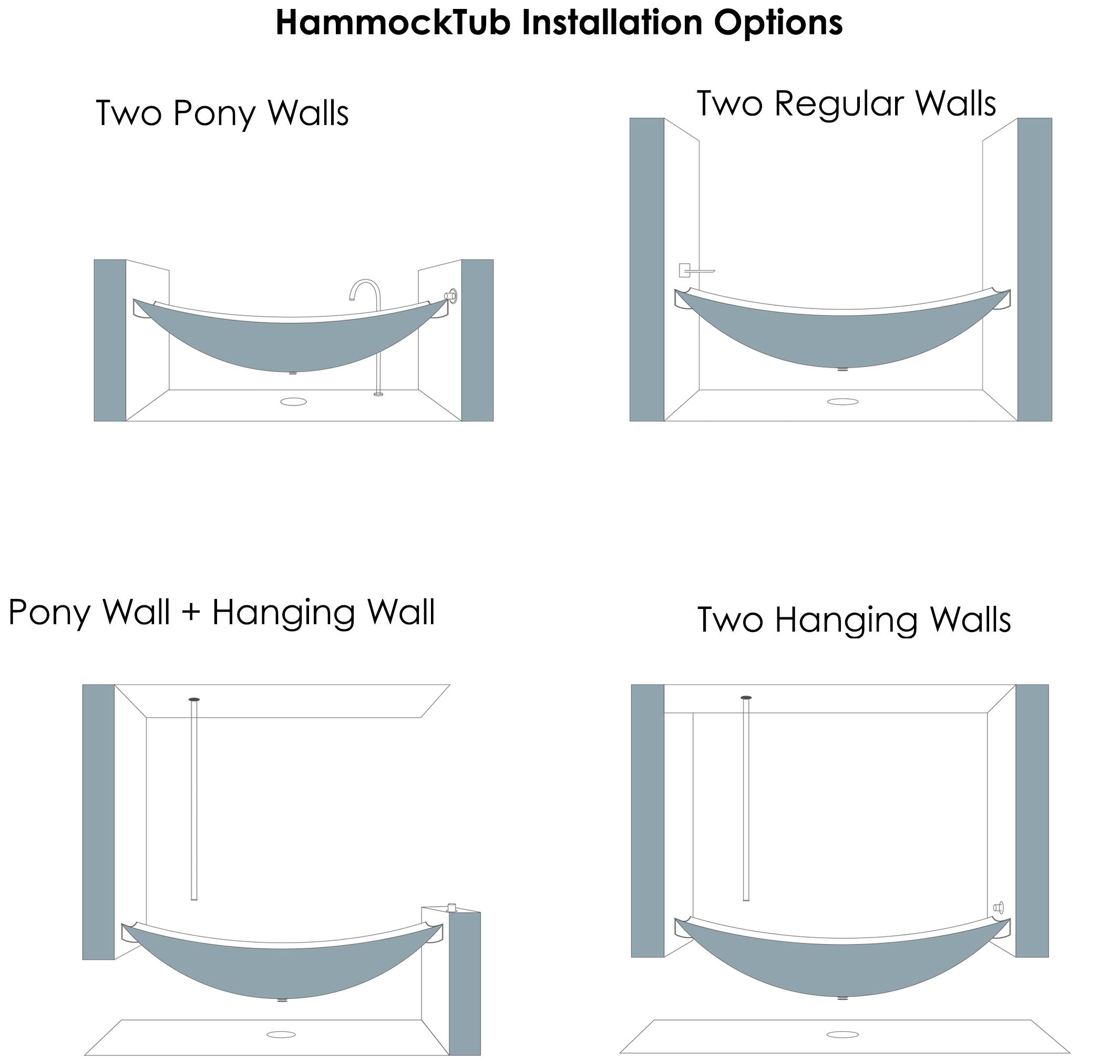 ALFI HammockTub2-BM Black Matte 71" Solid Surface Resin Suspended Wall Mounted Hammock Bathtub