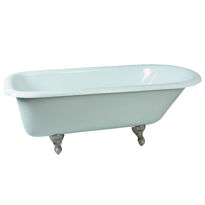 Aqua Eden VCTND673123T8 67" Cast Iron Oval Rectangular Roll Top Clawfoot Tub (No Faucet Drillings), White/Brushed Nickel