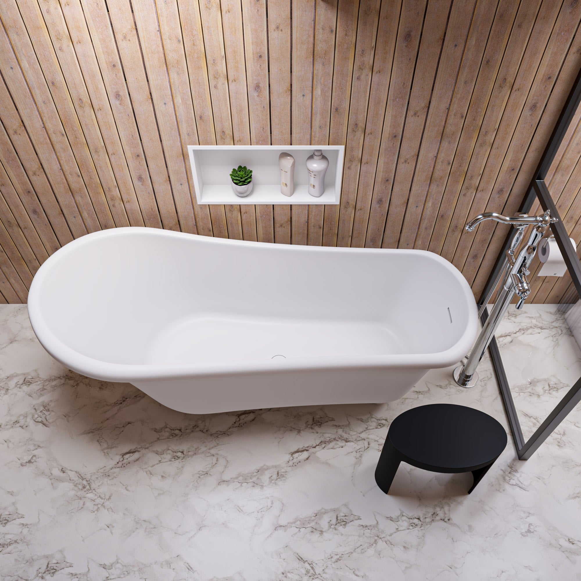ALFI ABST66BM Black Matte Solid Surface Resin Bathroom / Shower Stool