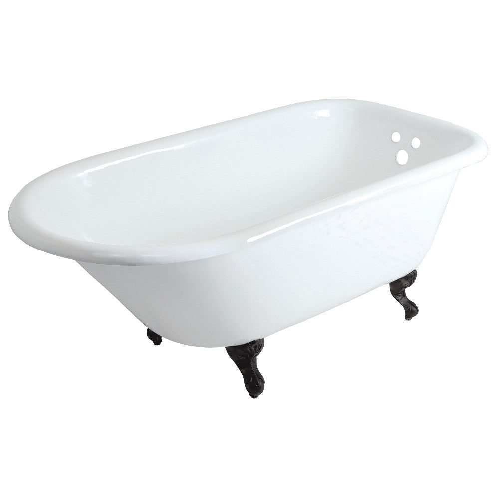 Aqua Eden VCT3D603019NT0 60" Cast Iron Oval Rectangular Roll Top Clawfoot Tub (3-3/8" Wall Drillings), White/Matte Black