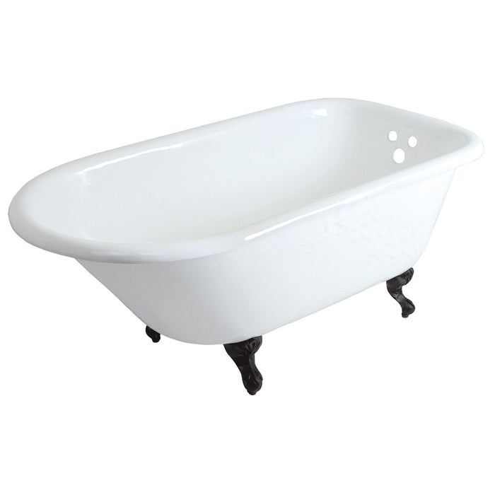 Aqua Eden VCT3D603019NT0 60" Cast Iron Oval Rectangular Roll Top Clawfoot Tub (3-3/8" Wall Drillings), White/Matte Black