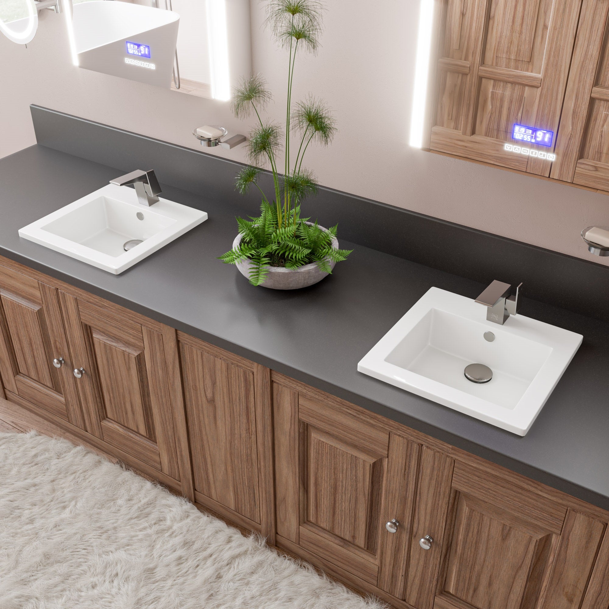 ALFI ABC801 White 17" Square Drop In Ceramic Sink with Faucet Hole