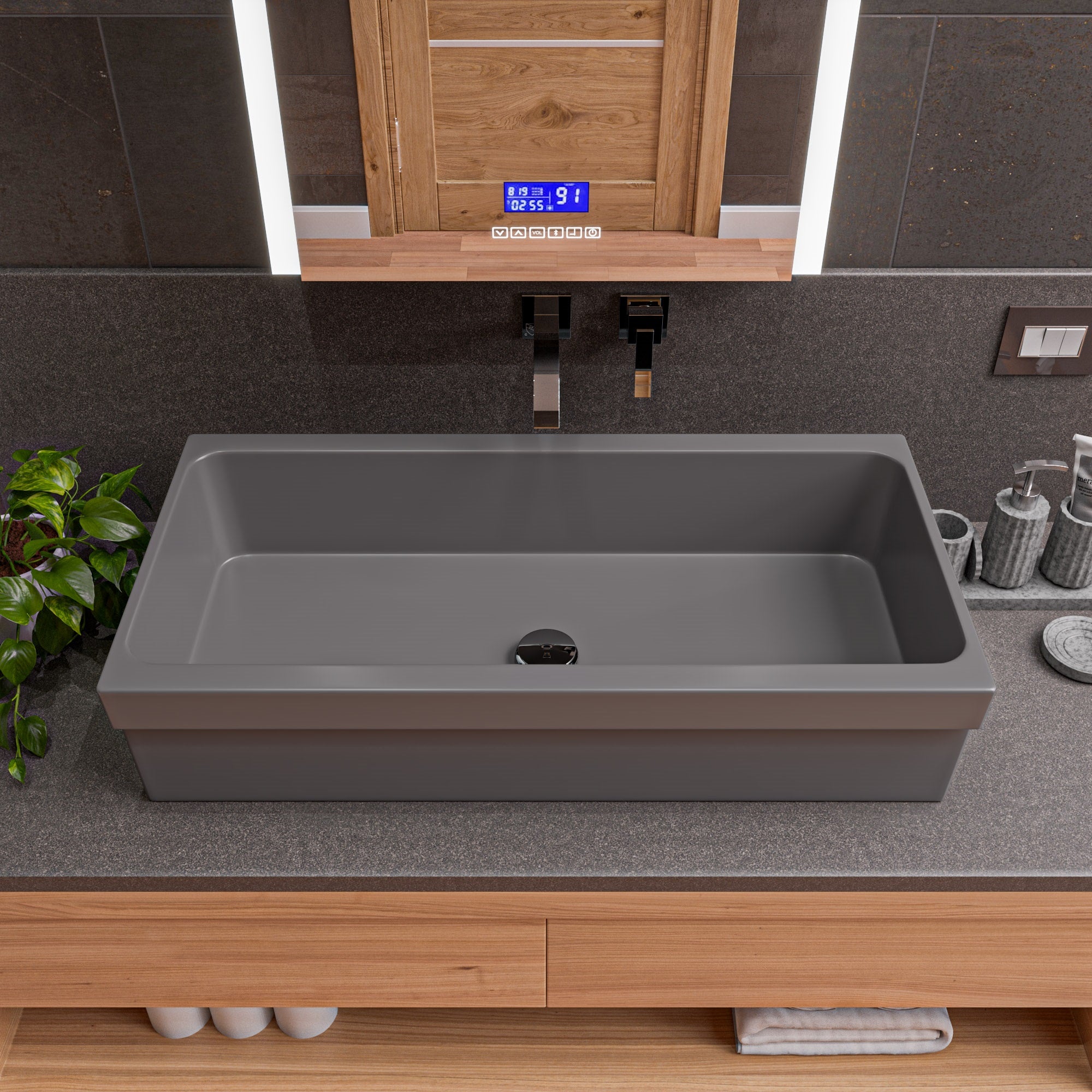 ALFI AB36TRGM 36" Grey Matte Above Mount Fireclay Bathroom Trough Sink