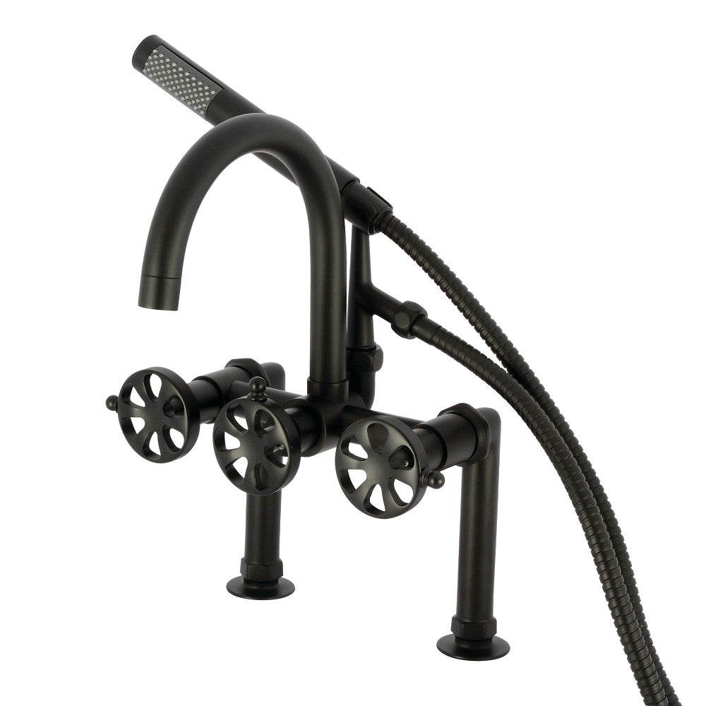Kingston Brass AE8100RX Belknap 7" Center Deck-Mount Clawfoot Tub Faucet with Hand Shower, Matte Black