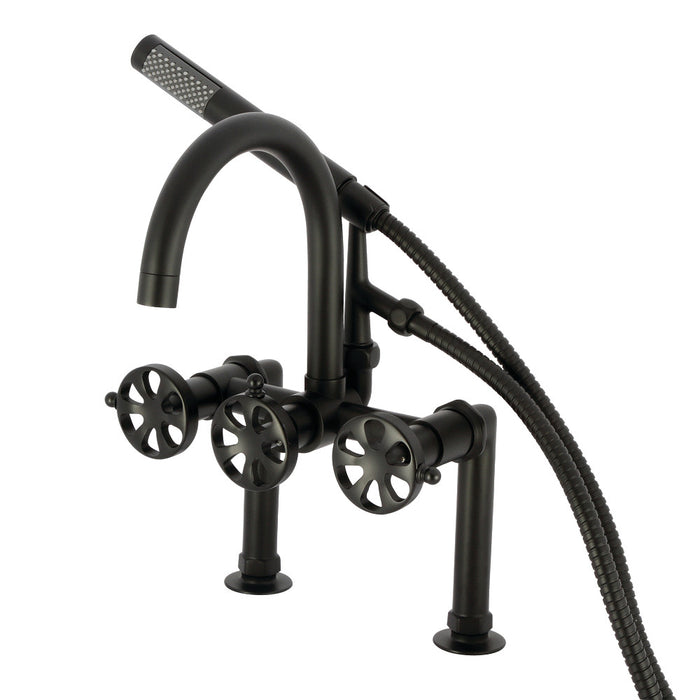 Kingston Brass AE8100RX Belknap 7" Center Deck-Mount Clawfoot Tub Faucet with Hand Shower, Matte Black