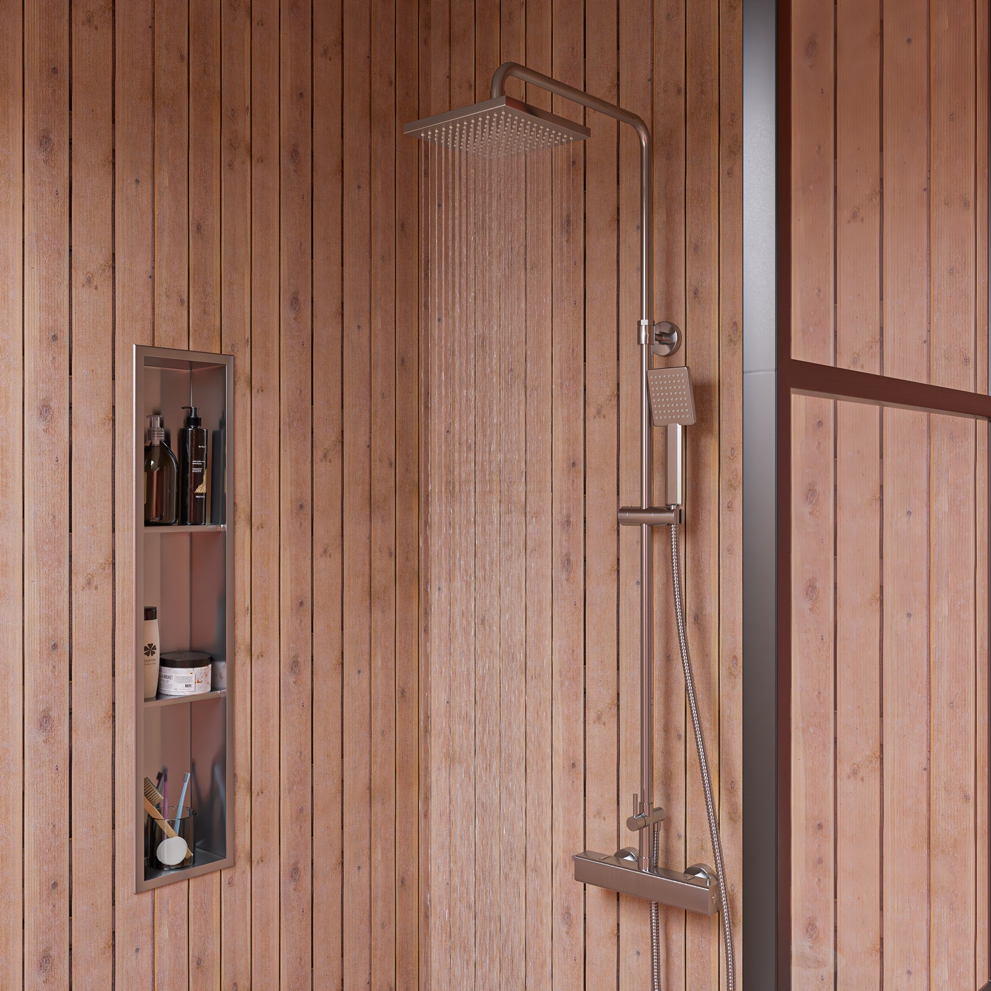 ALFI AB2862-BN Brushed Nickel Square Style Thermostatic Exposed Shower Set