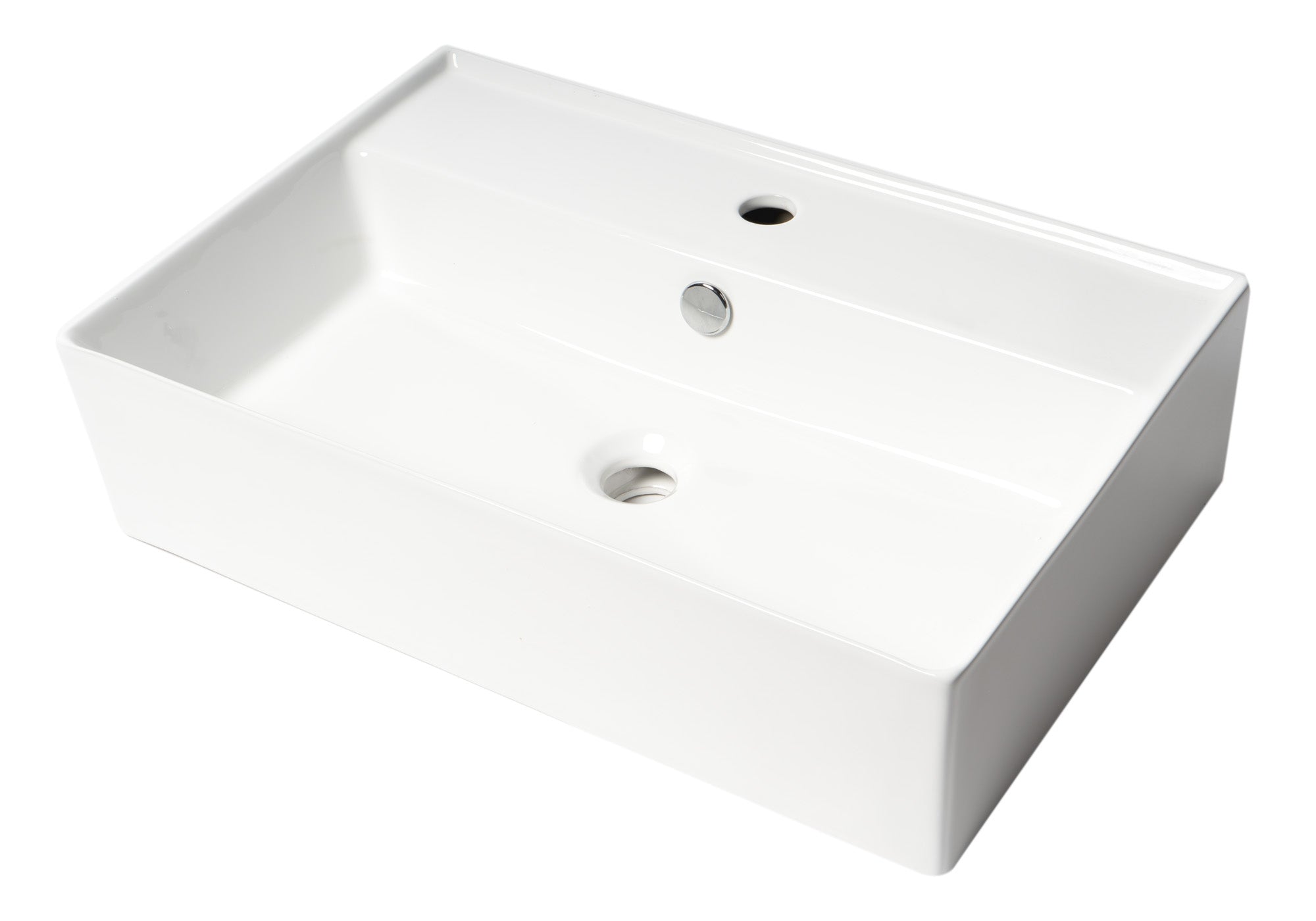ALFI ABC901-W White 24" Modern Rectangular Above Mount Ceramic Sink with Faucet Hole
