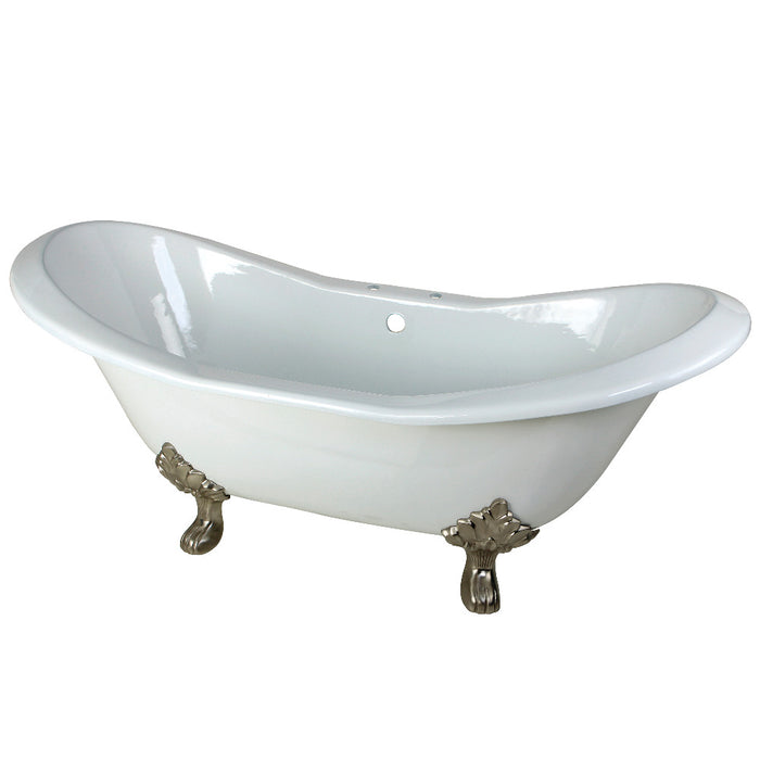 Aqua Eden VCT7D7231NC8 72" Cast Iron Oval Double Slipper Clawfoot Tub (7" Faucet Drillings), White/Brushed Nickel