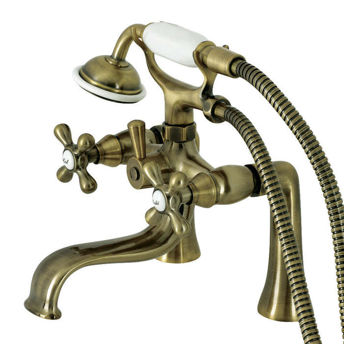 Kingston Brass KS228AB Kingston 7" Center Deck-Mount Clawfoot Tub Faucet with Hand Shower, Antique Brass