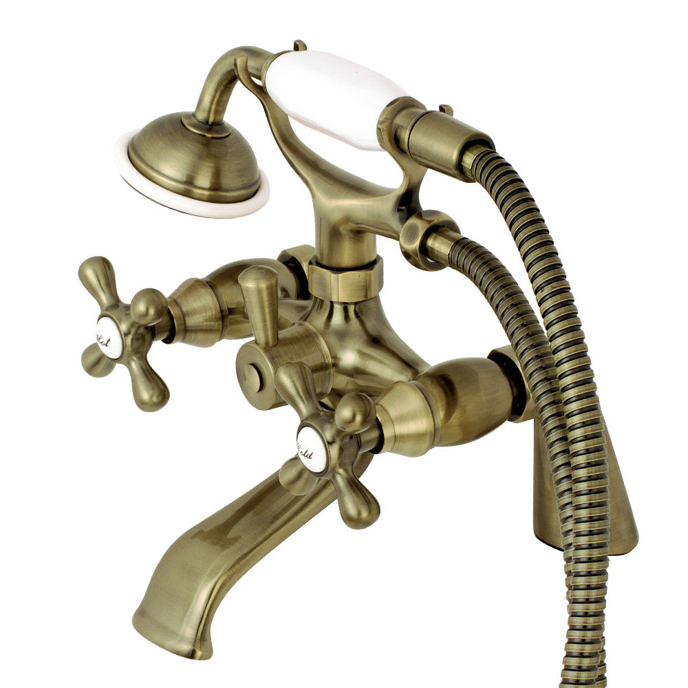 Kingston Brass KS267AB Kingston 6" Center Deck-Mount Clawfoot Tub Faucet with Hand Shower, Antique Brass