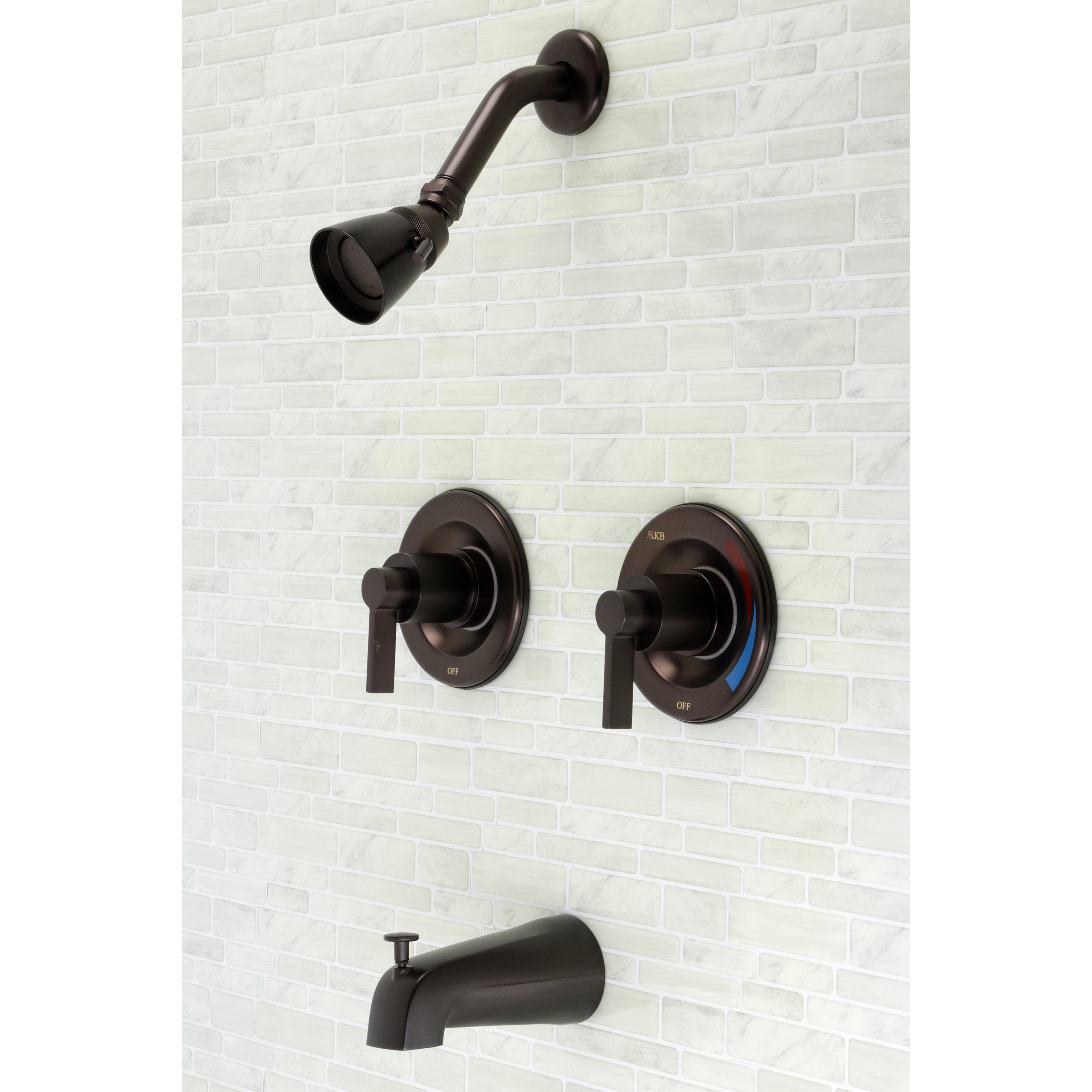 Kingston Brass KB665NDL NuvoFusion Double-Handle Pressure Balanced Tub and Shower Faucet, Oil Rubbed Bronze