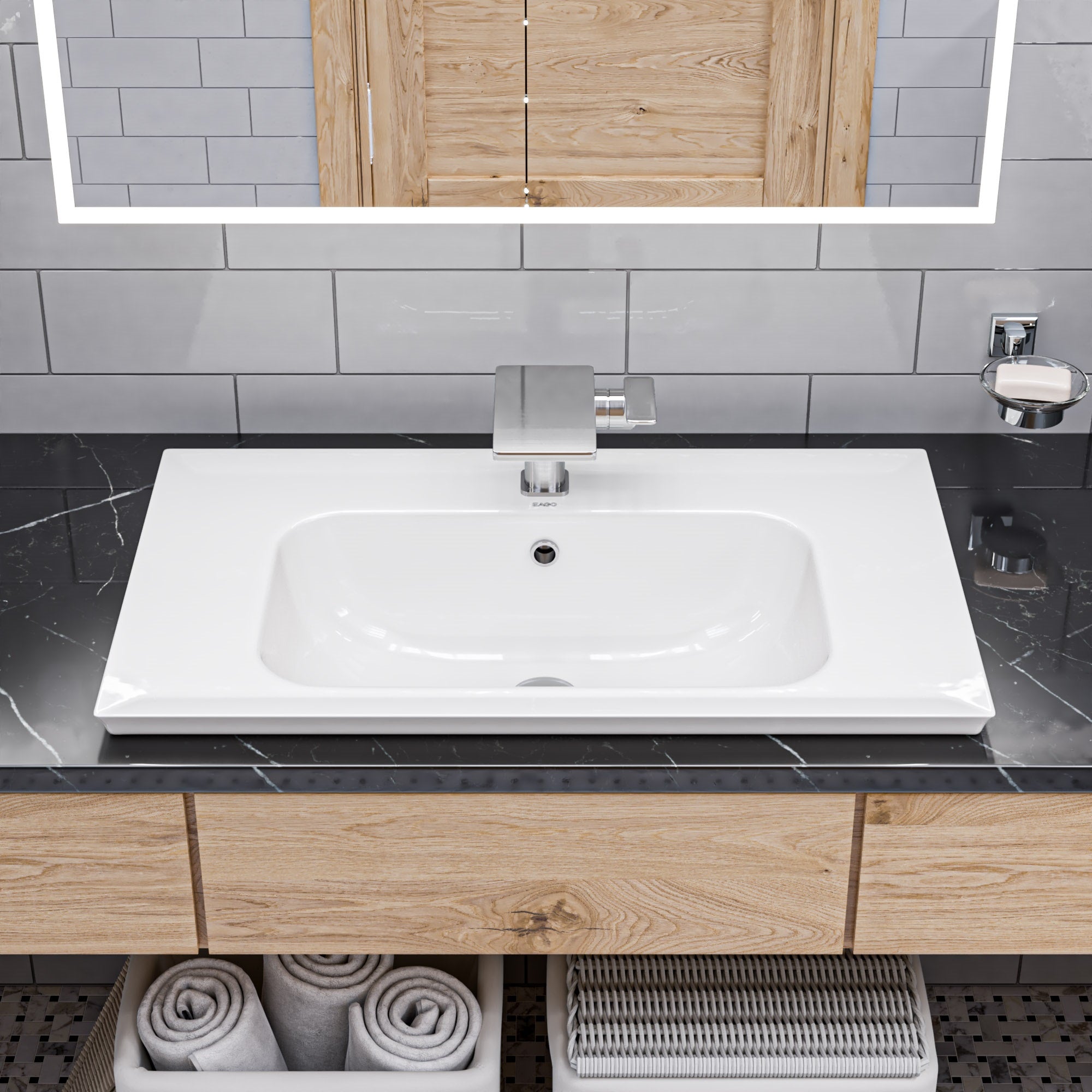EAGO BH003 White Ceramic 32"x19" Rectangular Drop In Sink