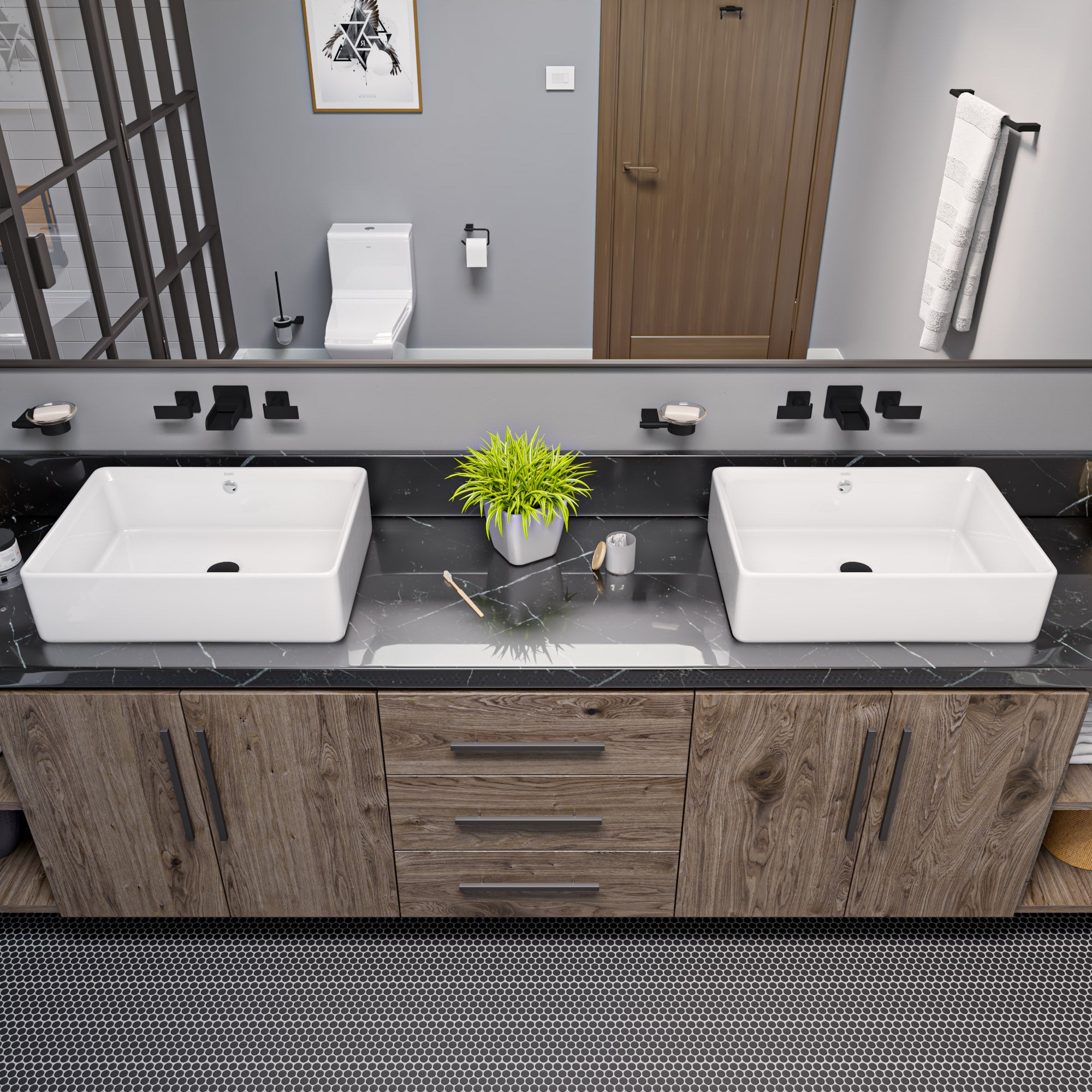 EAGO BA131  20" RECTANGULAR CERAMIC ABOVE MOUNT BASIN VESSEL SINK