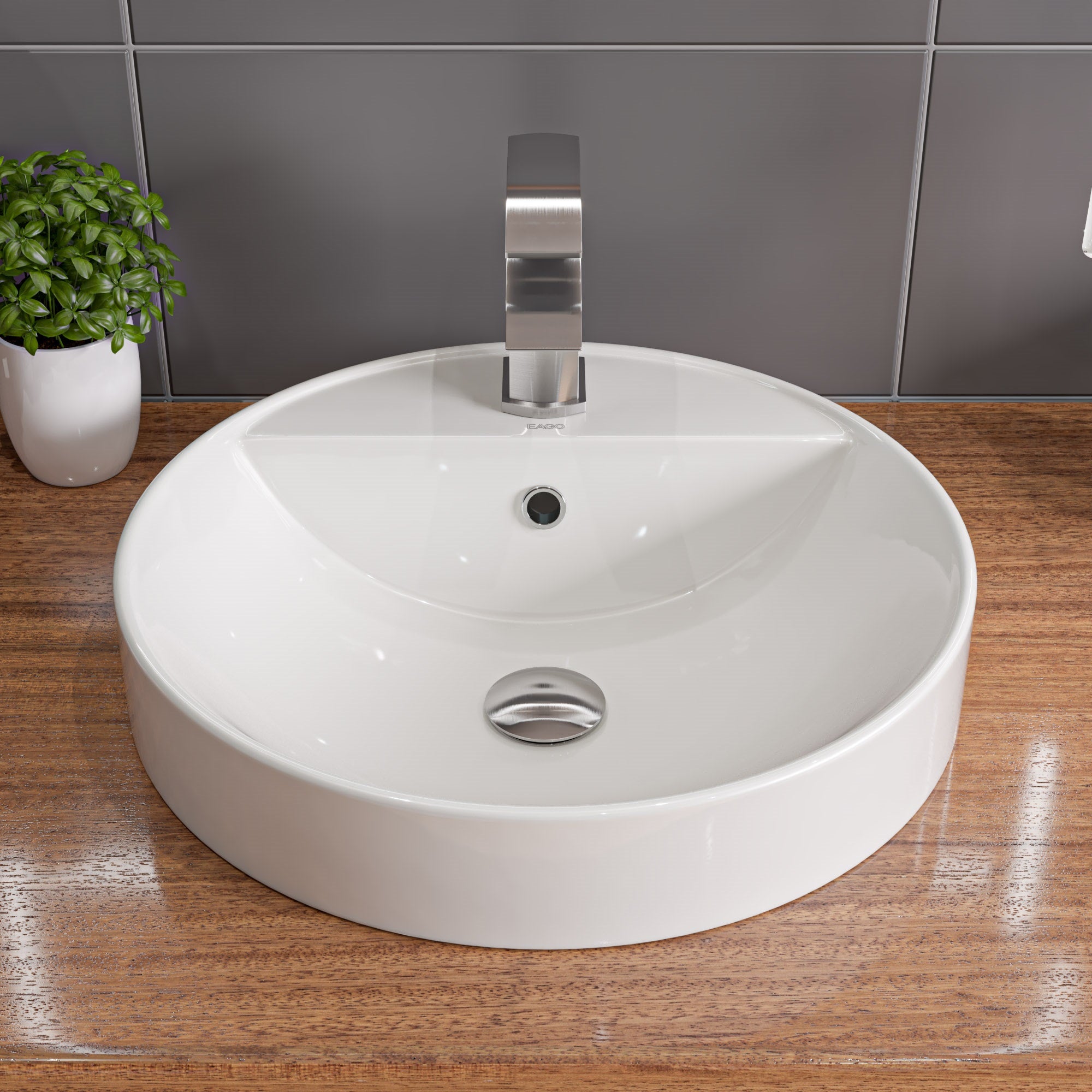 EAGO BA141  18" ROUND CERAMIC ABOVE MOUNT BATHROOM BASIN VESSEL SINK