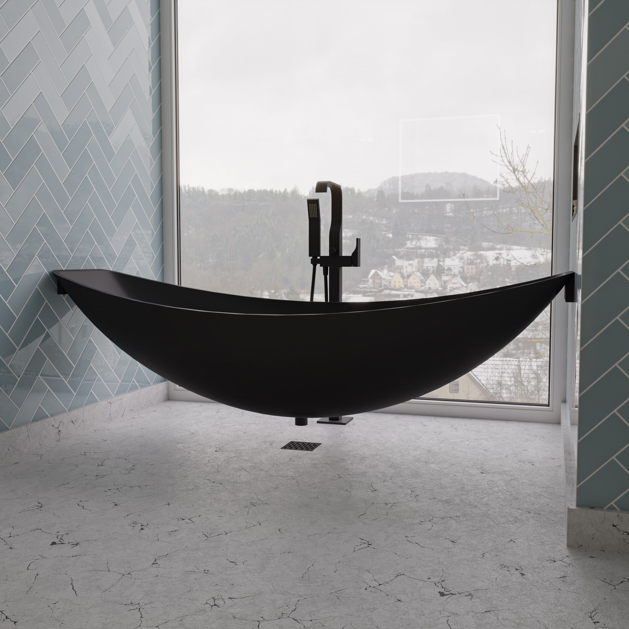 ALFI AB2180-BM Black Matte Single Lever Floor Mounted Tub Filler Mixer w Hand Held Shower Head