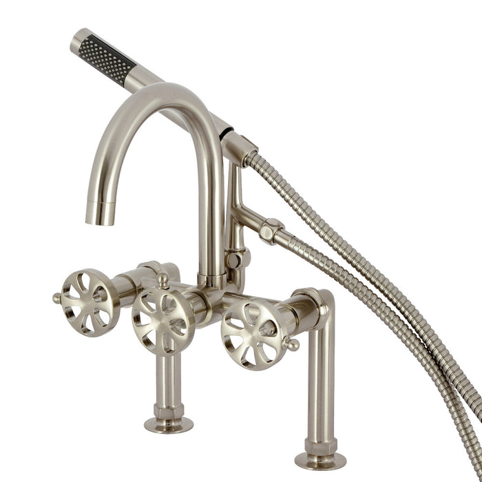Kingston Brass AE8108RX Belknap 7" Center Deck-Mount Clawfoot Tub Faucet with Hand Shower, Brushed Nickel