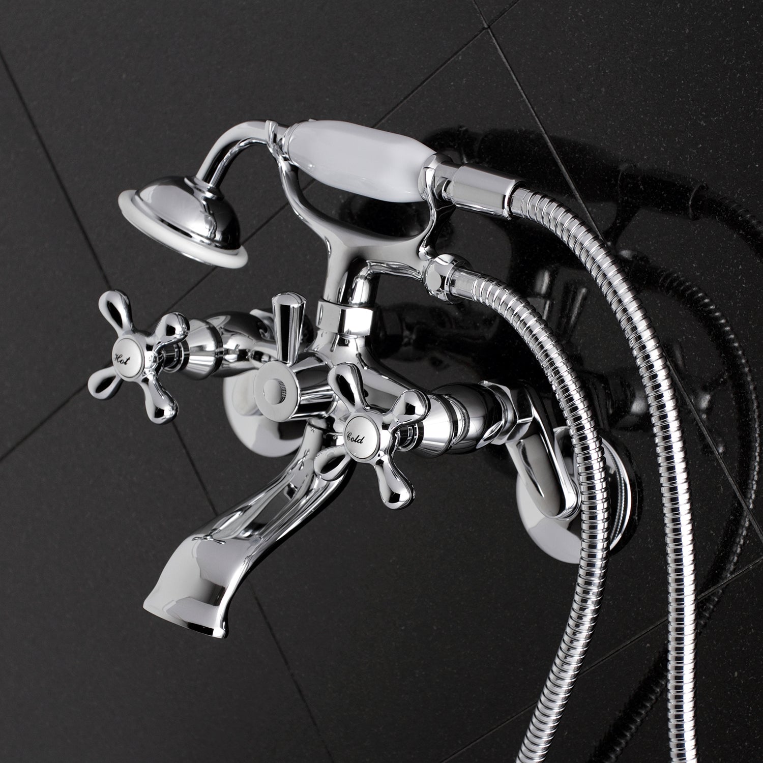 Kingston Brass KS266C Kingston Wall Mount Clawfoot Tub Faucet with Hand Shower, Polished Chrome