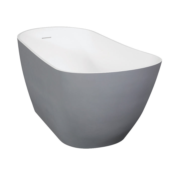 Kingston Brass VRTSS513026WG 52" Solid Surface Oval Single Slipper Freestanding Tub with Drain, Glossy White/Matte Gray