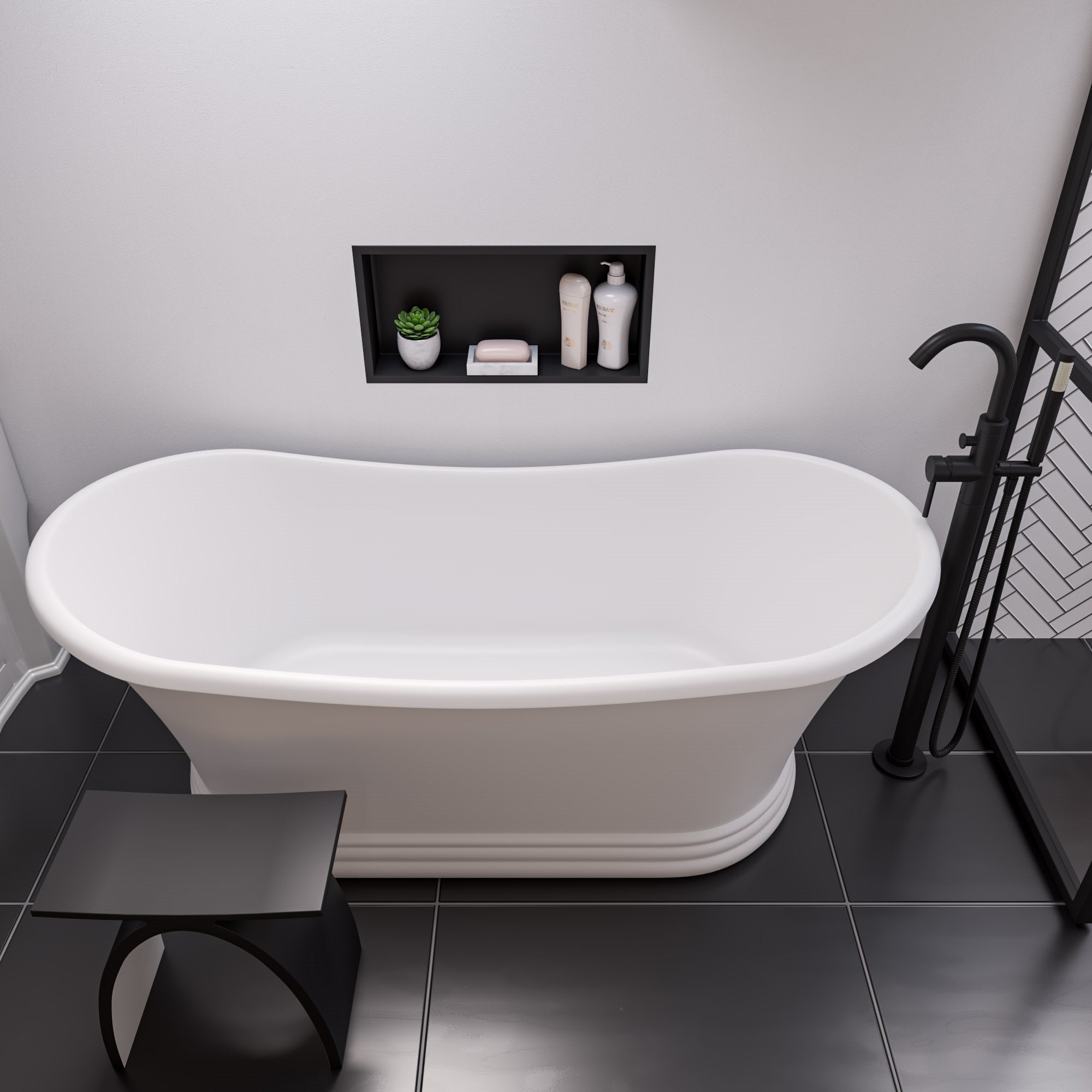 ALFI AB2534-BM Black Matte Single Lever Floor Mounted Tub Filler Mixer w Hand Held Shower Head