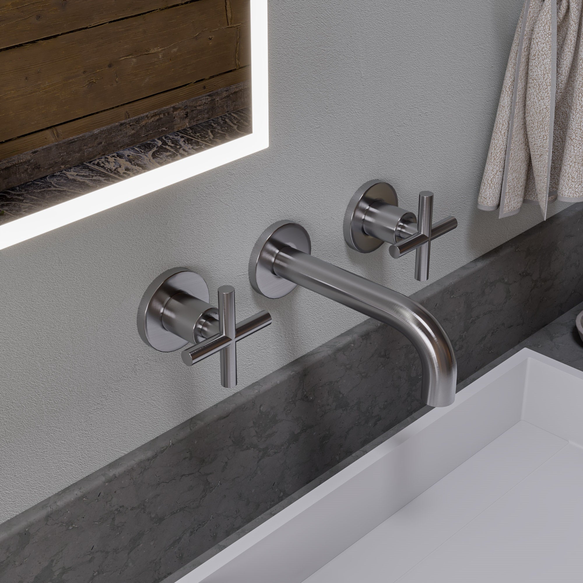 ALFI AB1035-BN Brushed Nickel 8" Widespread Wall-Mounted Cross Handle Faucet