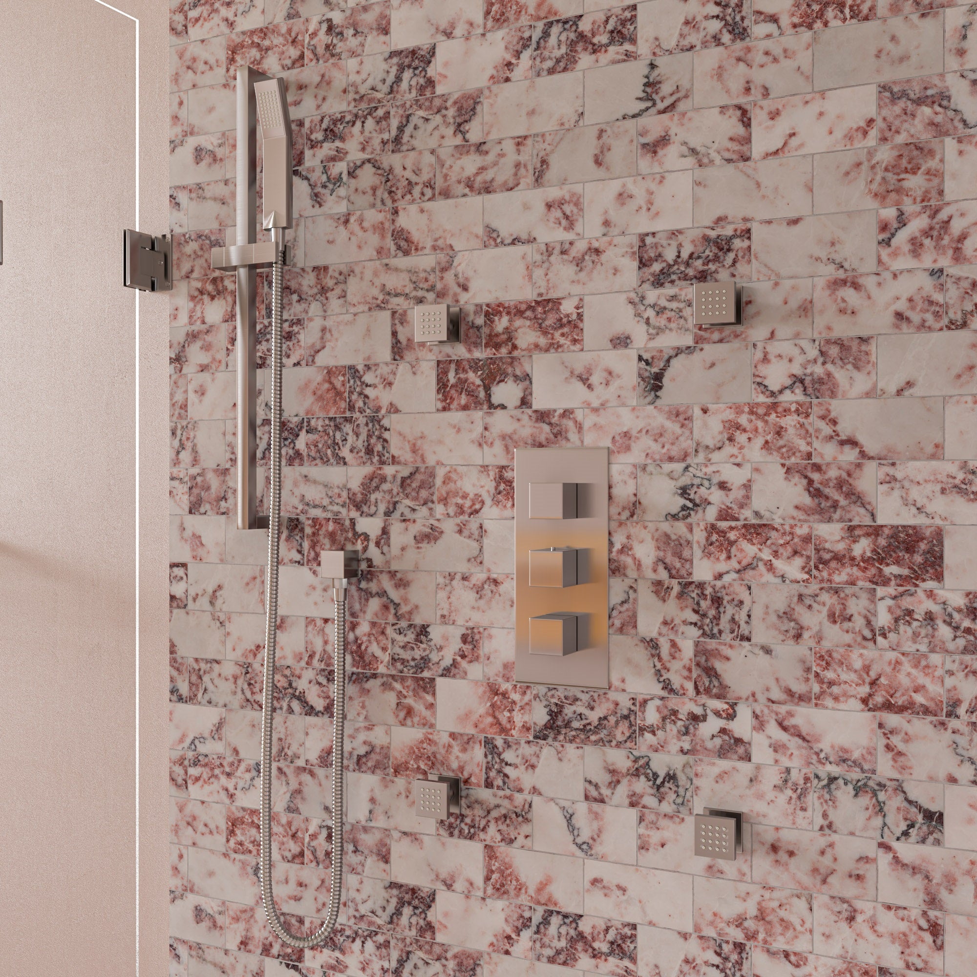 ALFI AB2901-BN Brushed Nickel Concealed 4-Way Thermostatic Valve Shower Mixer /w Square Knobs