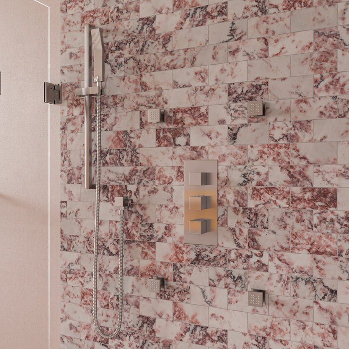 ALFI AB2901-BN Brushed Nickel Concealed 4-Way Thermostatic Valve Shower Mixer /w Square Knobs