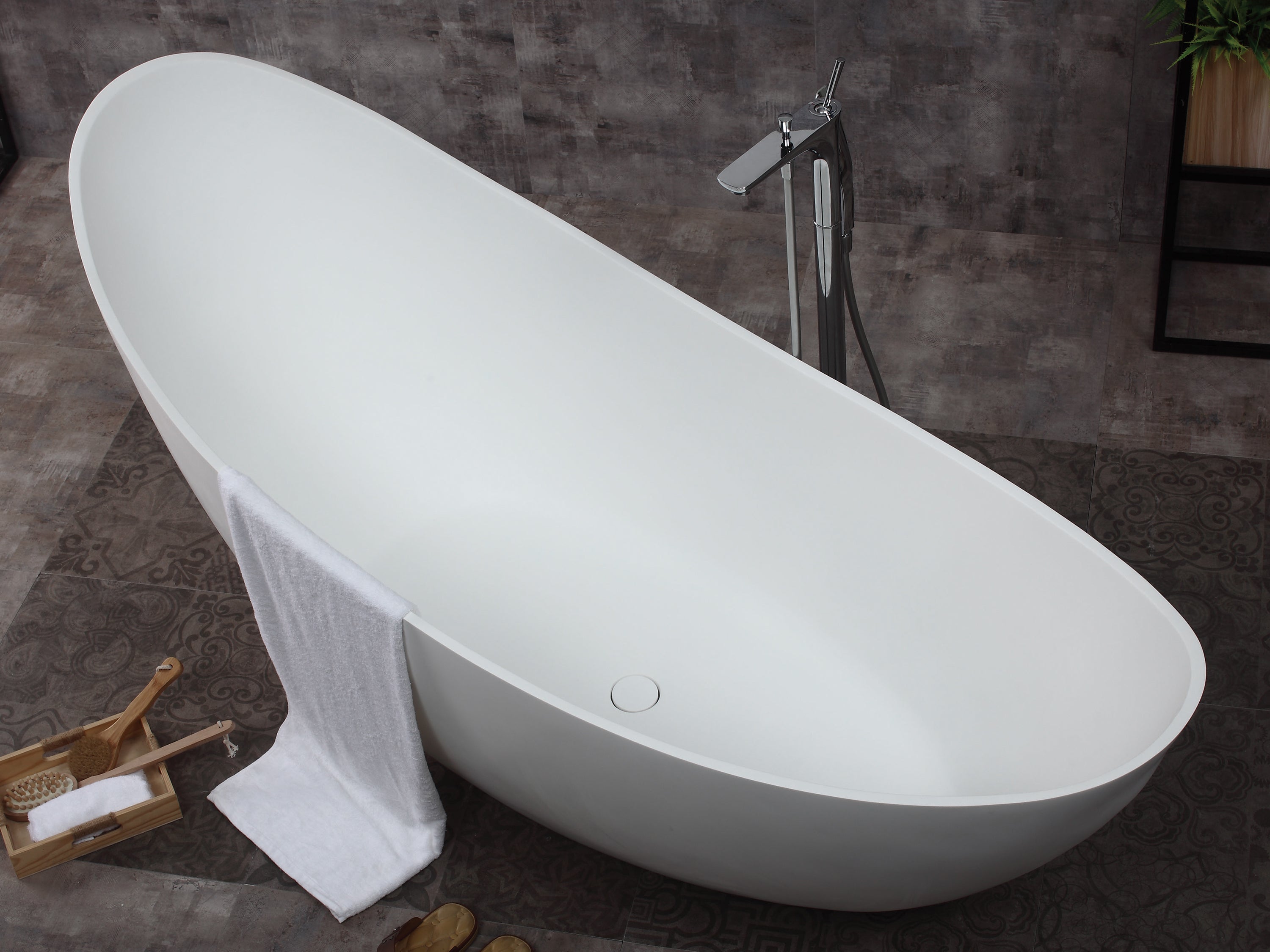 ALFI AB9951 73" White Solid Surface Smooth Resin Soaking Slipper Bathtub